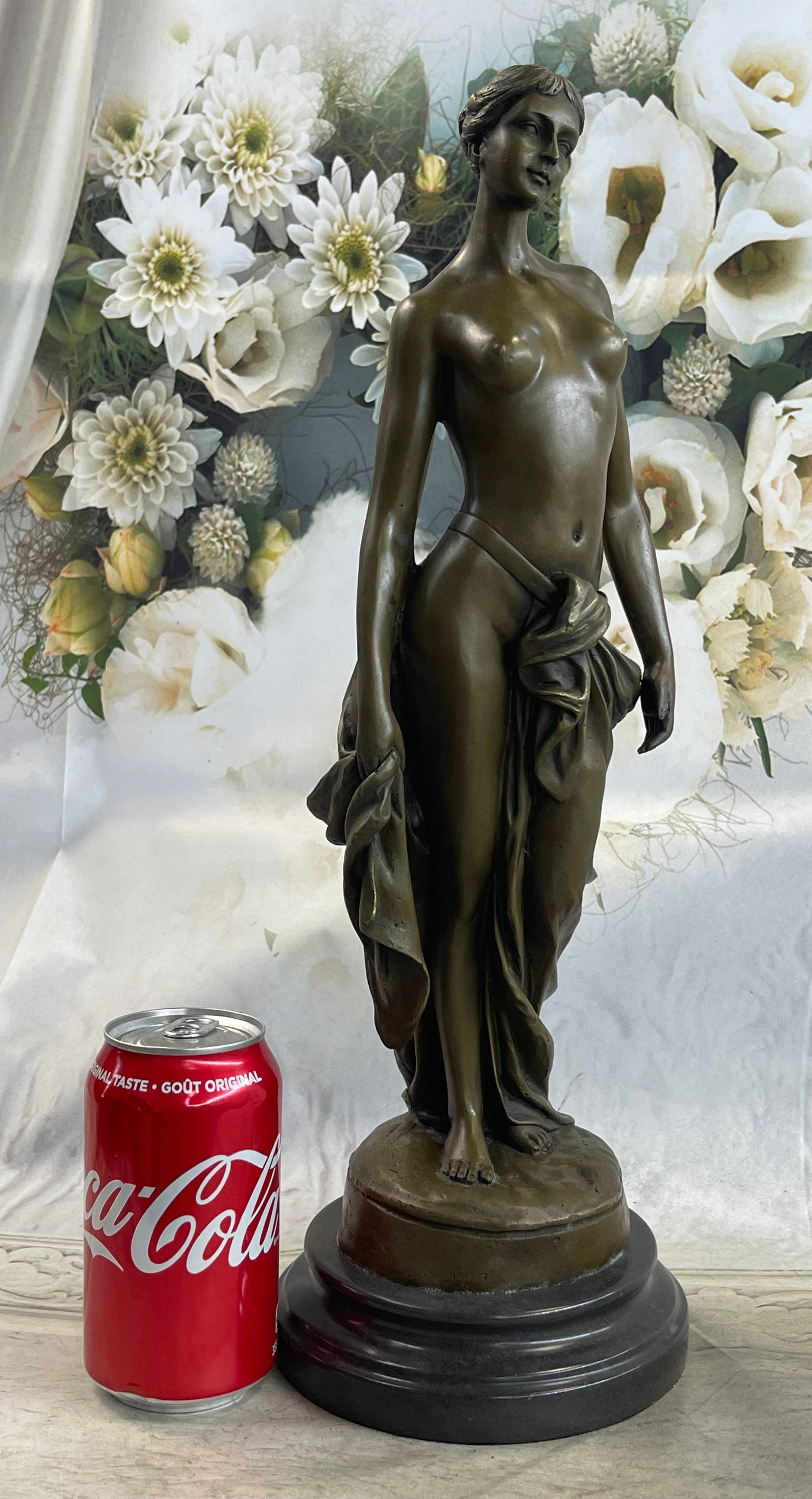 Nude Female Bronze Sculpture Figure of Woman Marble Base 17" x 6"