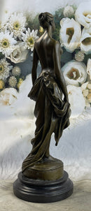 Nude Female Bronze Sculpture Figure of Woman Marble Base 17" x 6"
