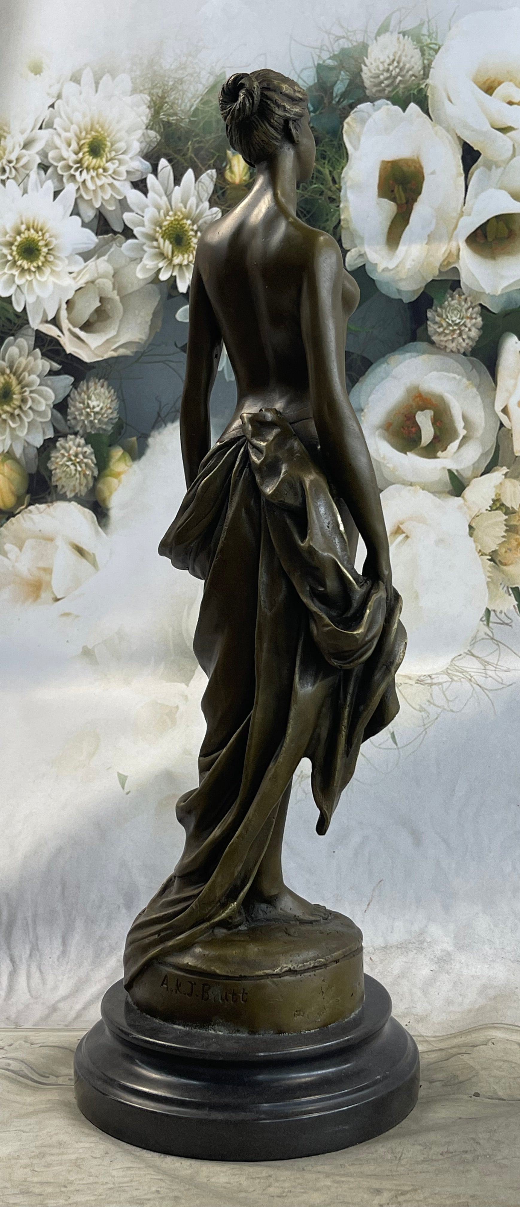 Nude Female Bronze Sculpture Figure of Woman Marble Base 17" x 6"