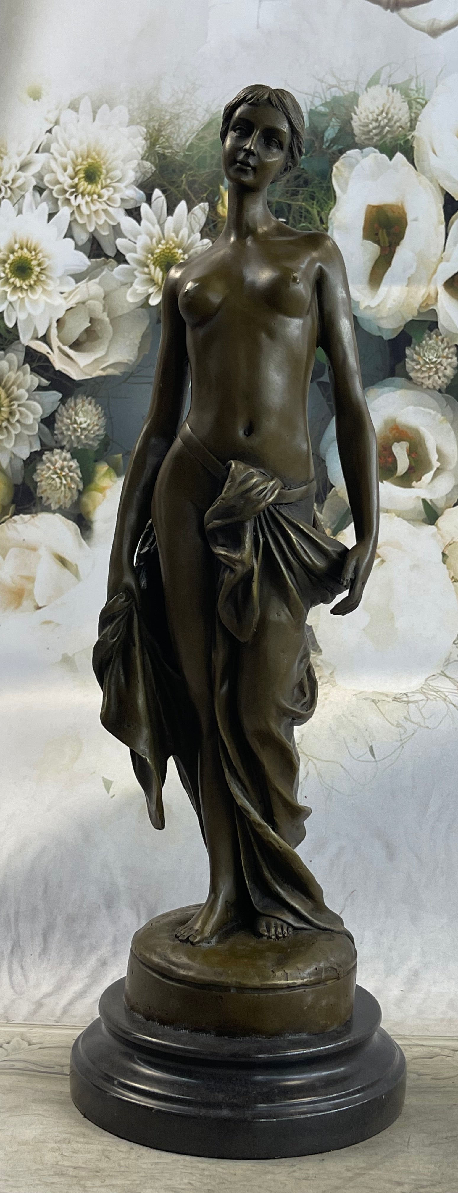 Nude Female Bronze Sculpture Figure of Woman Marble Base 17" x 6"