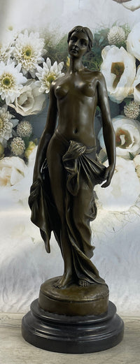 Nude Female Bronze Sculpture Figure of Woman Marble Base 17" x 6"