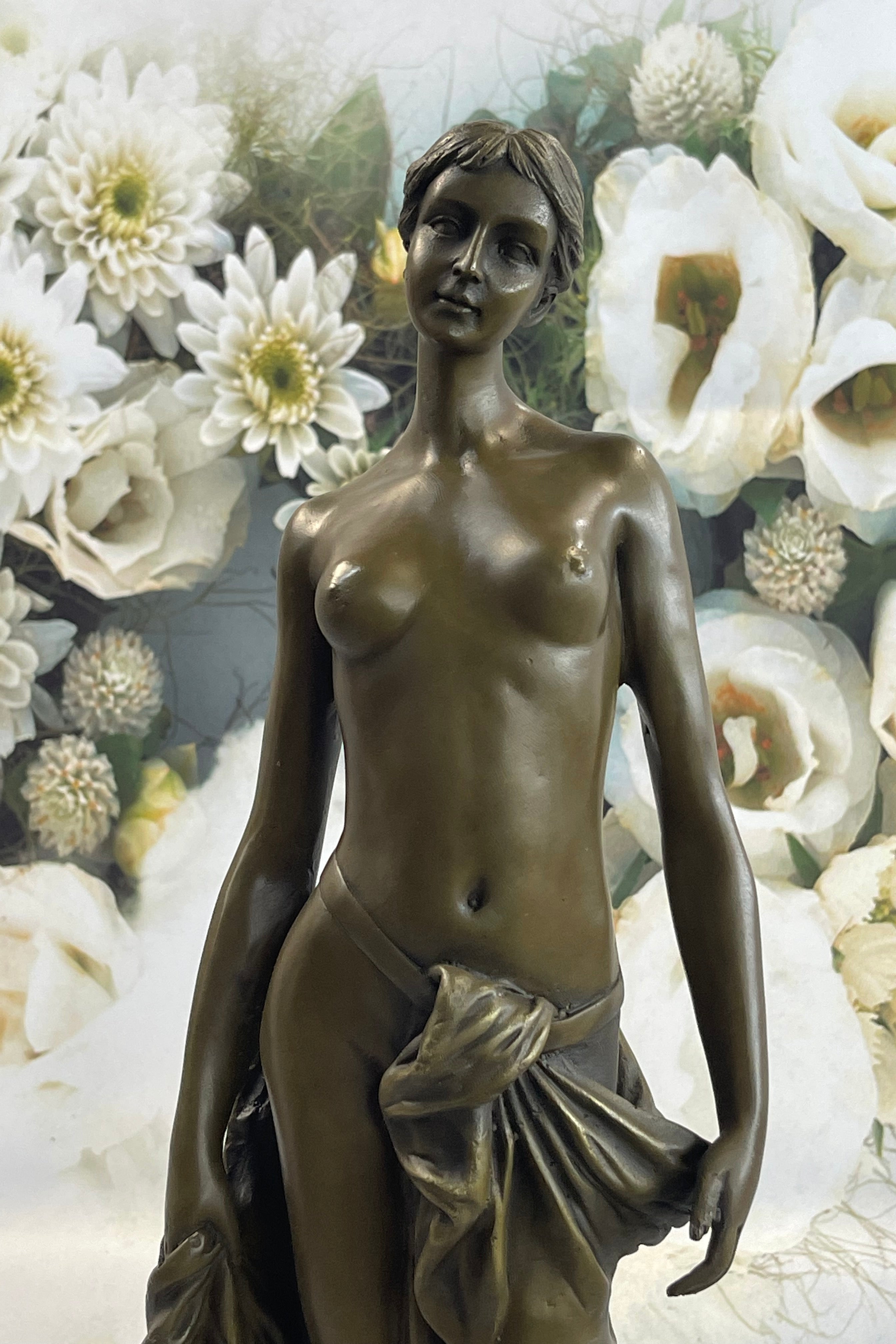 Nude Female Bronze Sculpture Figure of Woman Marble Base 17" x 6"
