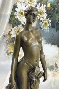 Nude Female Bronze Sculpture Figure of Woman Marble Base 17" x 6"