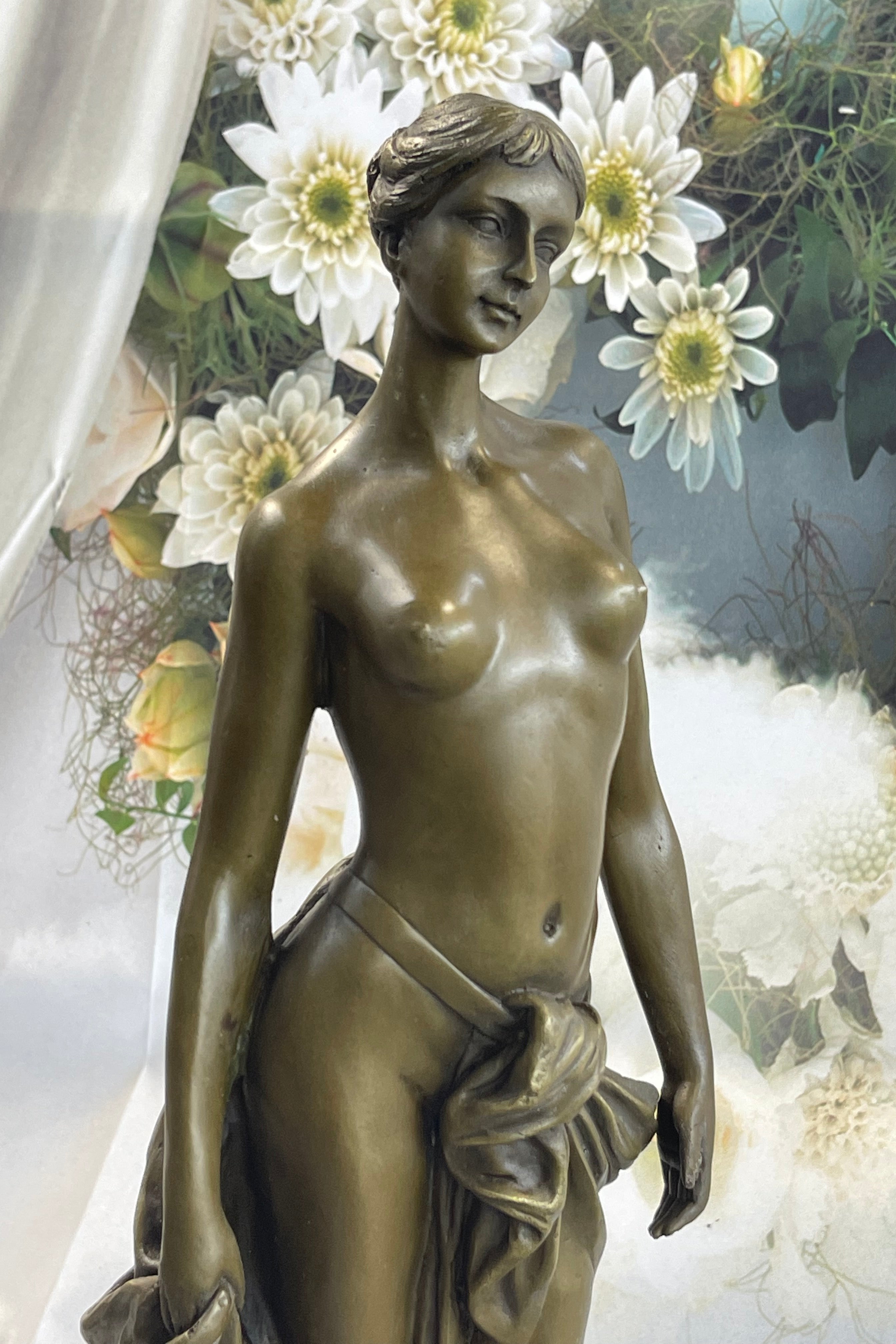 Nude Female Bronze Sculpture Figure of Woman Marble Base 17" x 6"