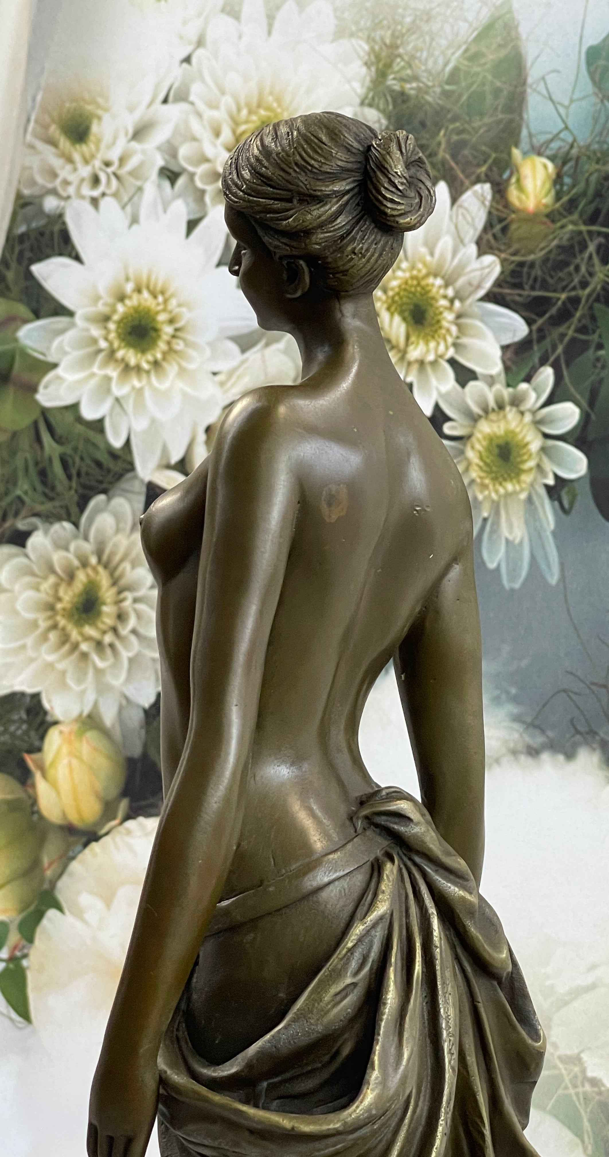 Nude Female Bronze Sculpture Figure of Woman Marble Base 17" x 6"