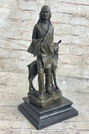 Native American Man w/ Deer Bronze Sculpture Signed 12" x 5"