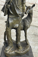 Native American Man w/ Deer Bronze Sculpture Signed 12" x 5"