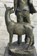 Native American Man w/ Deer Bronze Sculpture Signed 12" x 5"