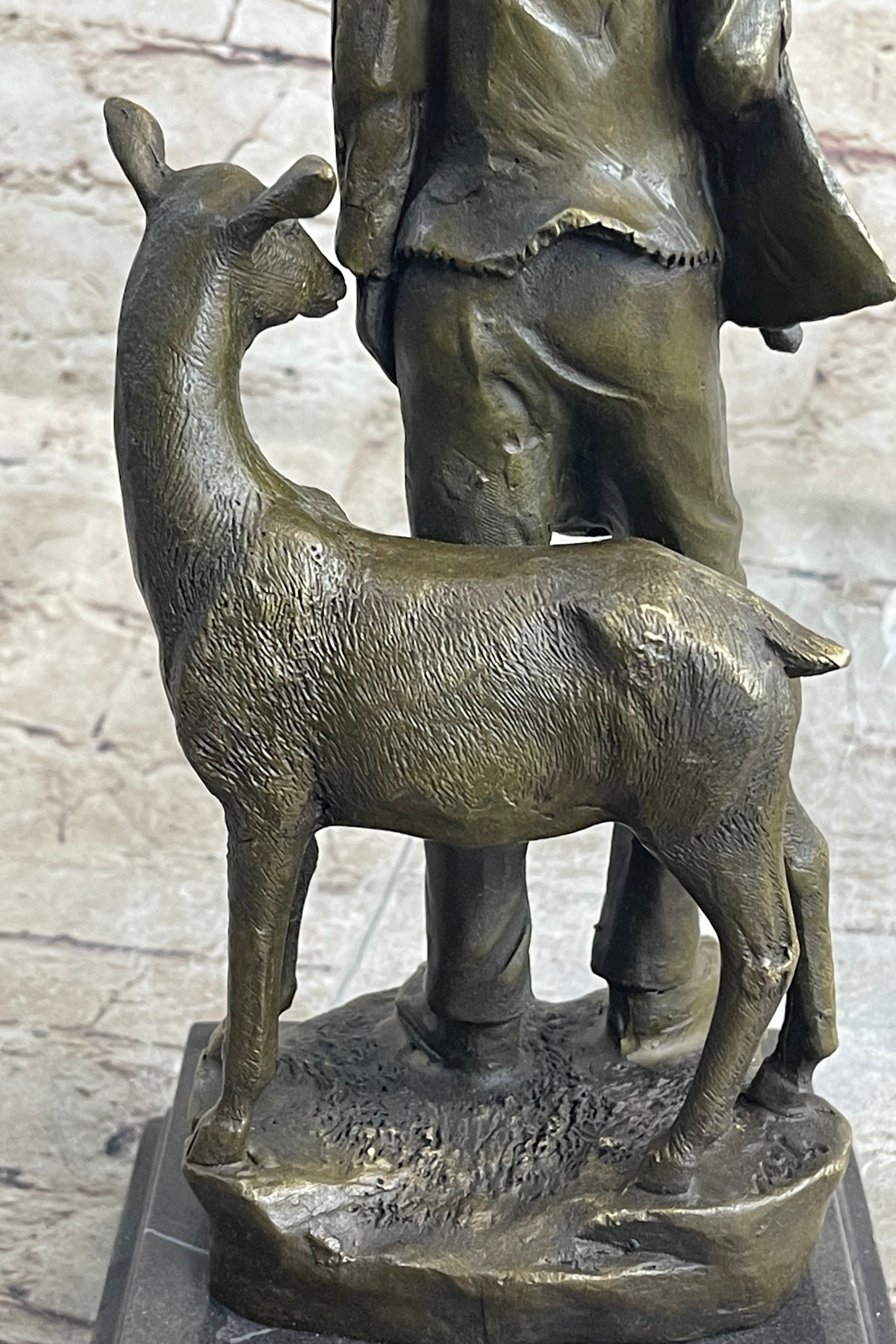 Native American Man w/ Deer Bronze Sculpture Signed 12" x 5"