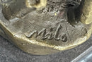 Native American Man w/ Deer Bronze Sculpture Signed 12" x 5"