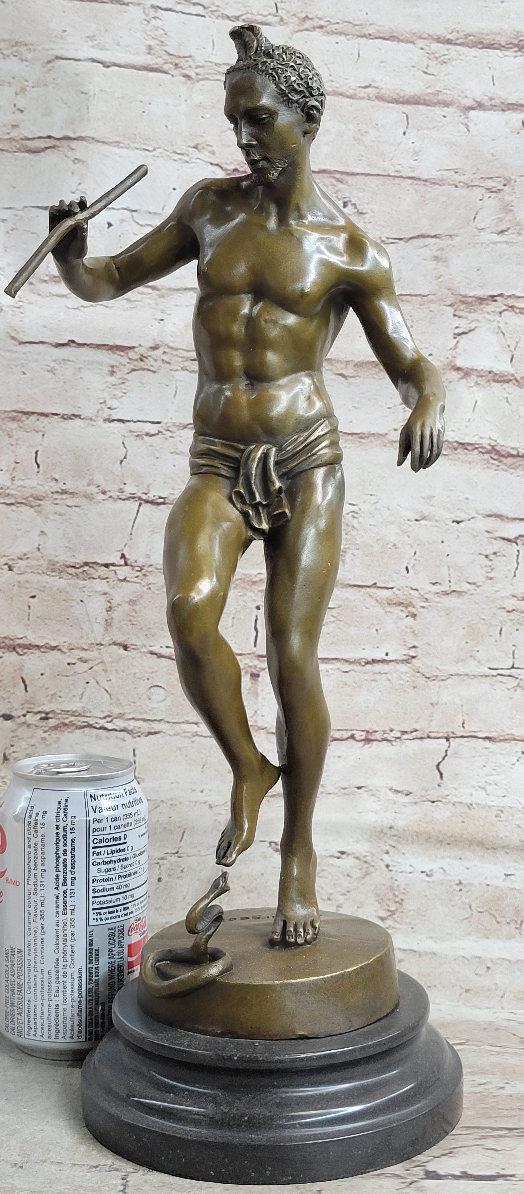 Signed Snake Charmer by Bourgeois Bronze Sculpture Marble Base
