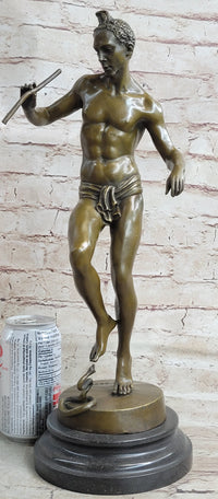 Signed Snake Charmer by Bourgeois Bronze Sculpture Marble Base