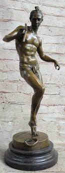Signed Snake Charmer by Bourgeois Bronze Sculpture Marble Base