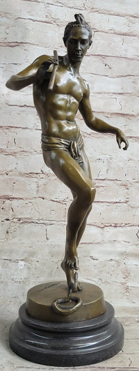 Signed Snake Charmer by Bourgeois Bronze Sculpture Marble Base