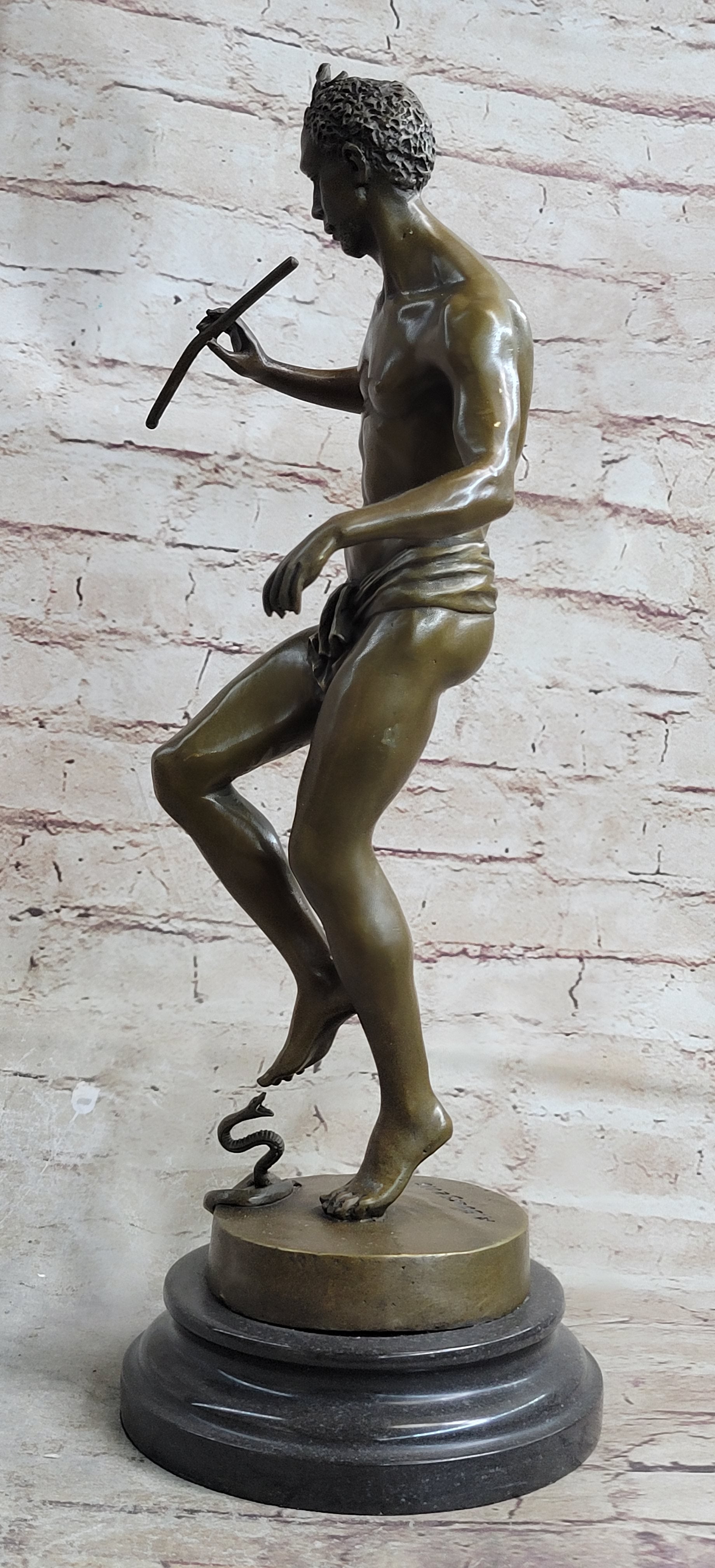 Signed Snake Charmer by Bourgeois Bronze Sculpture Marble Base