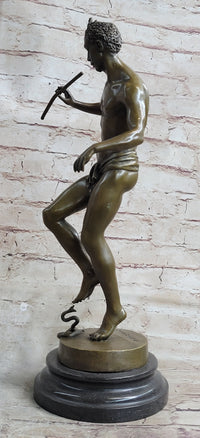 Signed Snake Charmer by Bourgeois Bronze Sculpture Marble Base