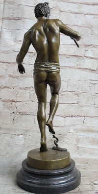 Signed Snake Charmer by Bourgeois Bronze Sculpture Marble Base