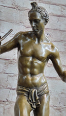 Signed Snake Charmer by Bourgeois Bronze Sculpture Marble Base