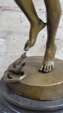 Signed Snake Charmer by Bourgeois Bronze Sculpture Marble Base
