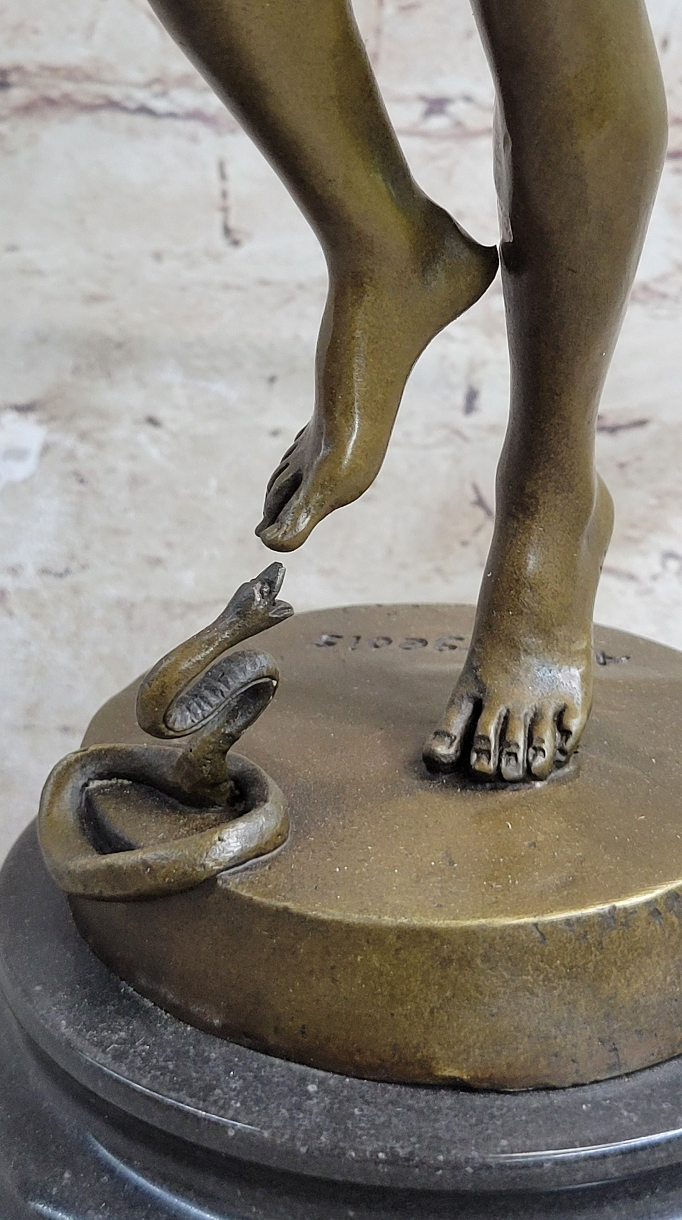 Signed Snake Charmer by Bourgeois Bronze Sculpture Marble Base