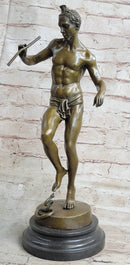 Signed Snake Charmer by Bourgeois Bronze Sculpture Marble Base