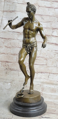 Signed Snake Charmer by Bourgeois Bronze Sculpture Marble Base