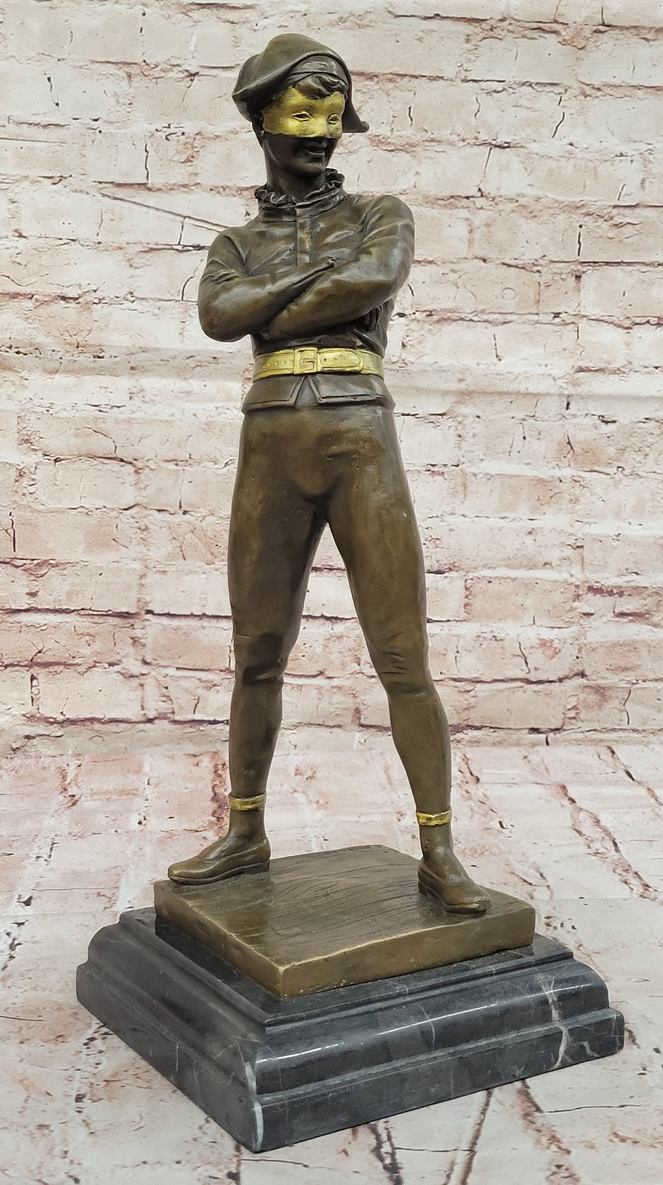 Bronze Masked Harlequin – Playful Jester Sculpture