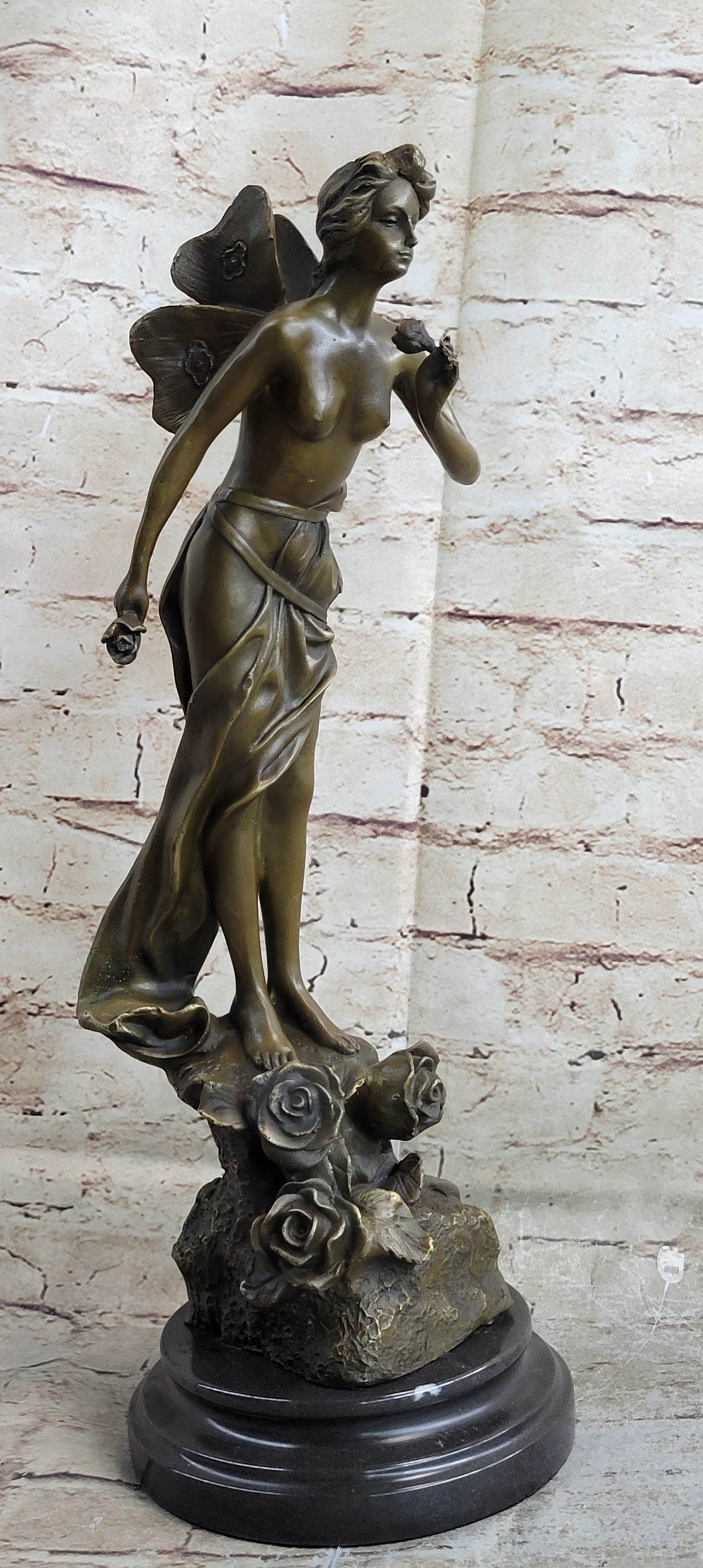 Signed: VILLANIS, BRONZE ART NOUVEAU FAIRY SCULPTURE FIGURE HOT CAST FIGURINE