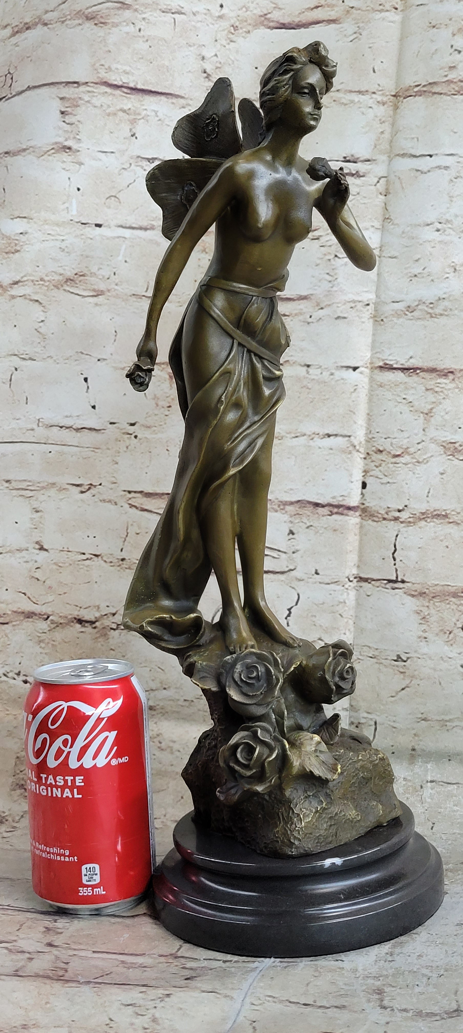 Signed: VILLANIS, BRONZE ART NOUVEAU FAIRY SCULPTURE FIGURE HOT CAST FIGURINE