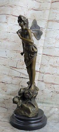 Signed: VILLANIS, BRONZE ART NOUVEAU FAIRY SCULPTURE FIGURE HOT CAST FIGURINE