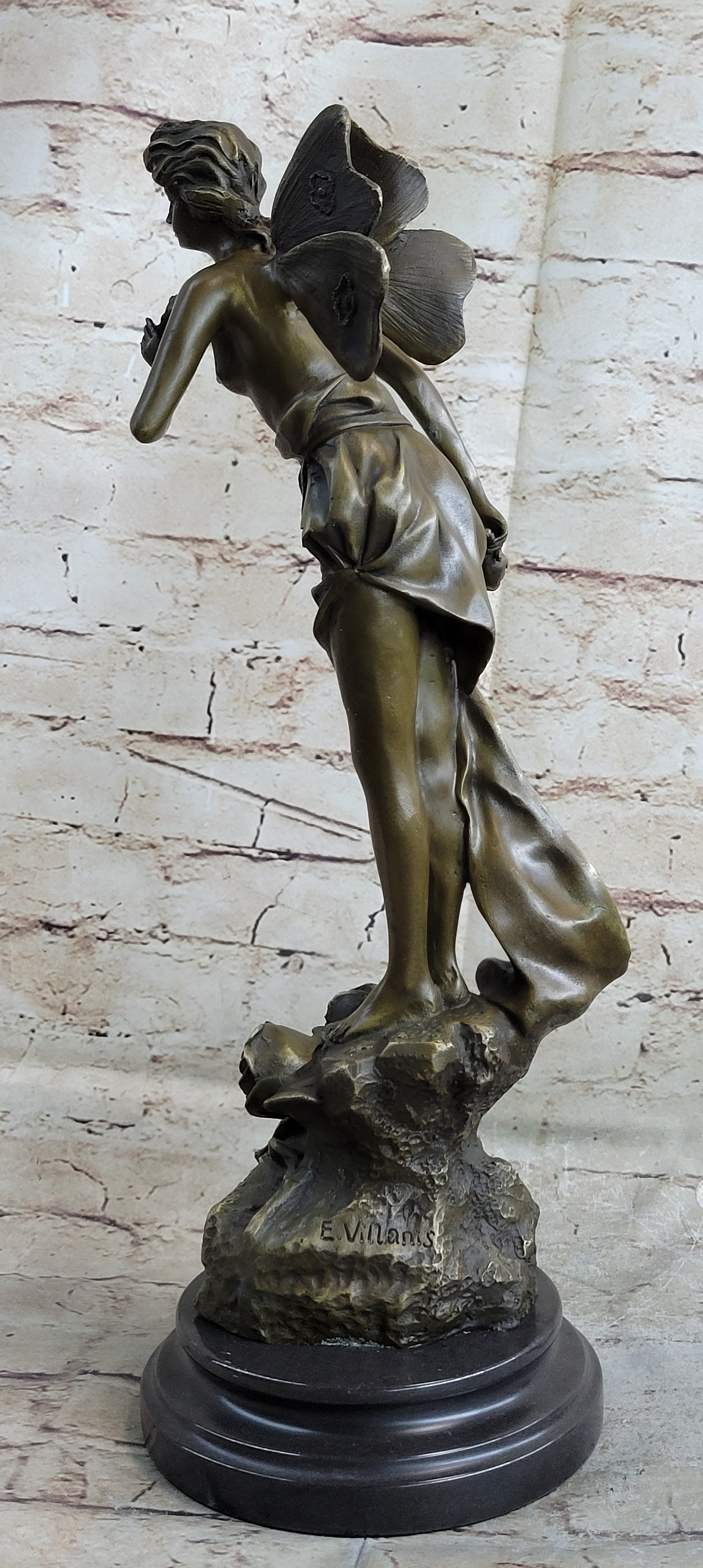 Signed: VILLANIS, BRONZE ART NOUVEAU FAIRY SCULPTURE FIGURE HOT CAST FIGURINE