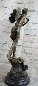 Signed: VILLANIS, BRONZE ART NOUVEAU FAIRY SCULPTURE FIGURE HOT CAST FIGURINE