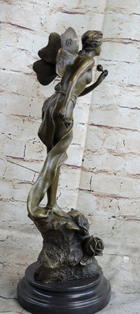Signed: VILLANIS, BRONZE ART NOUVEAU FAIRY SCULPTURE FIGURE HOT CAST FIGURINE