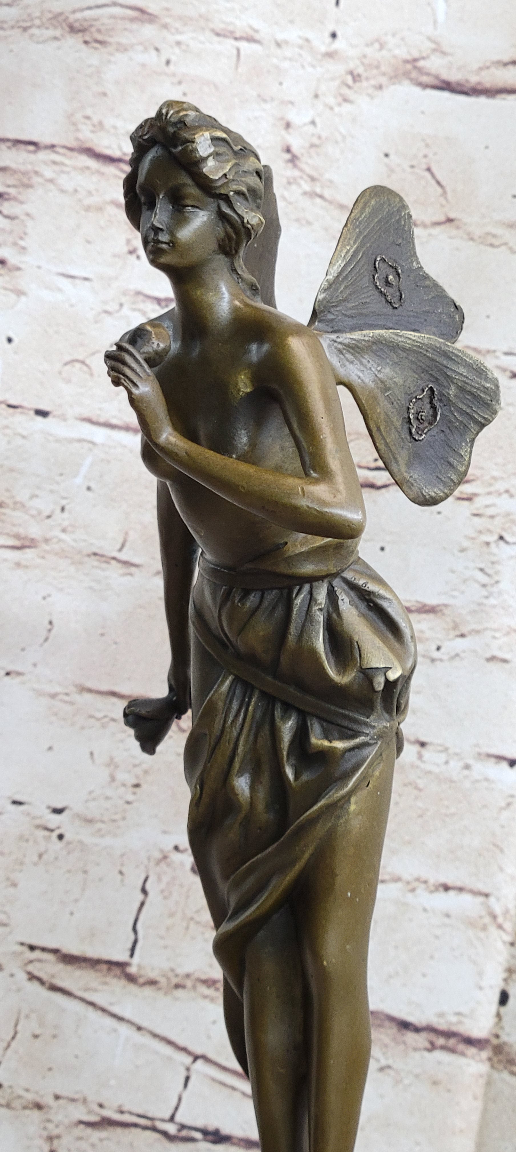 Signed: VILLANIS, BRONZE ART NOUVEAU FAIRY SCULPTURE FIGURE HOT CAST FIGURINE