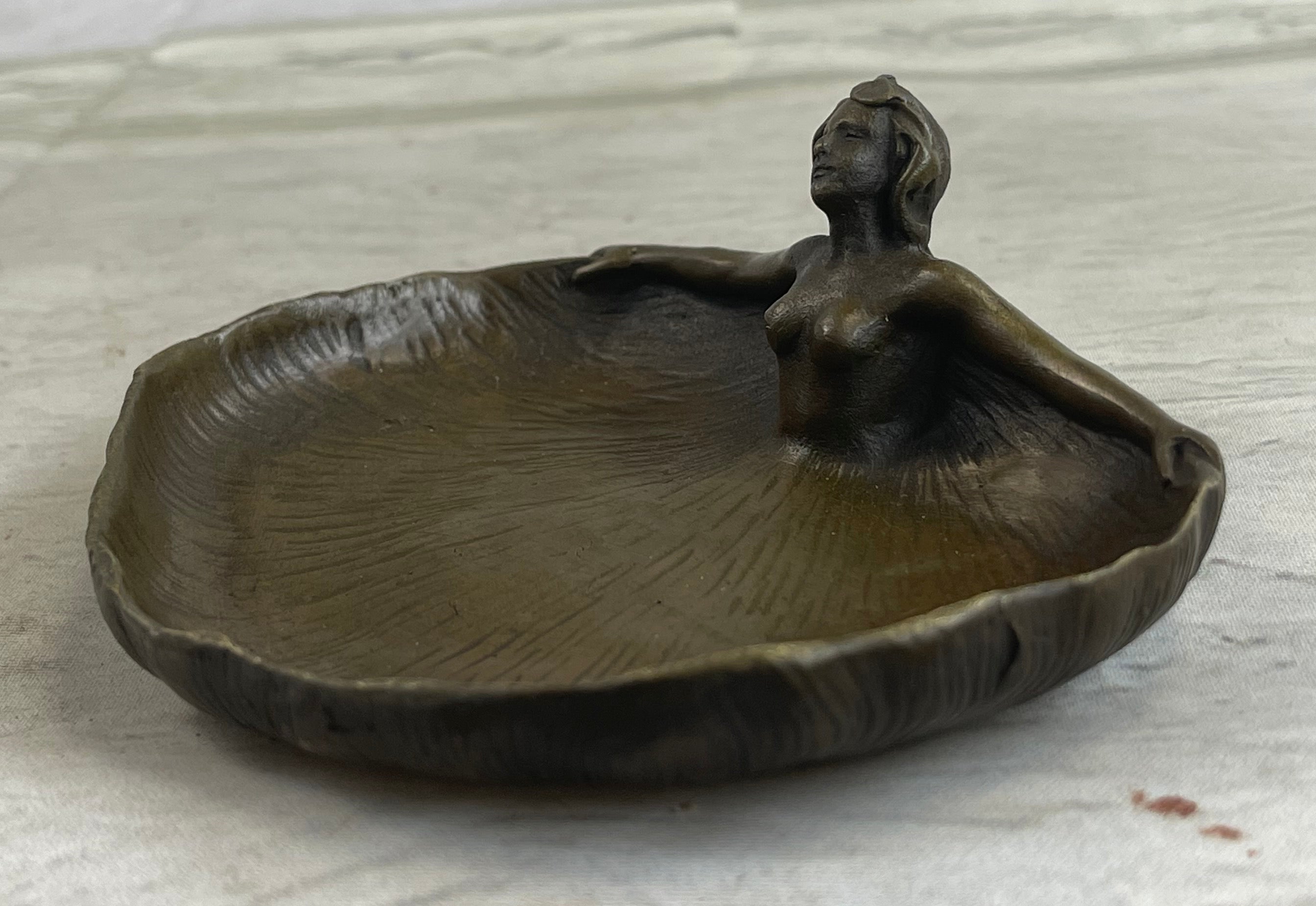 Soaking'' by Rubin Dish CTray Nude Female Bronze Sculpture Deco