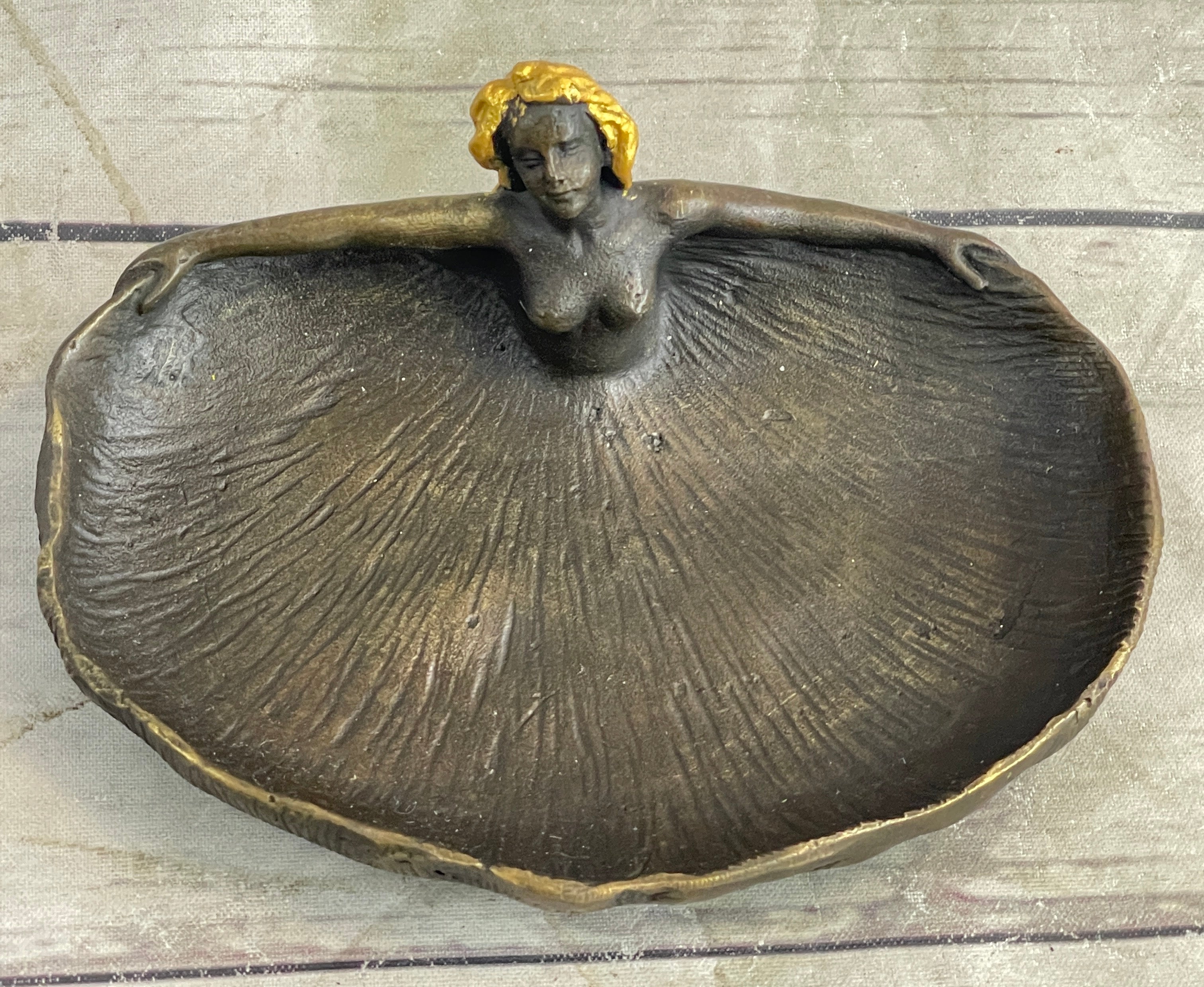 Gilt Soap Dish Jewelry Tray Genuine Bronze Sculpture by Rubin