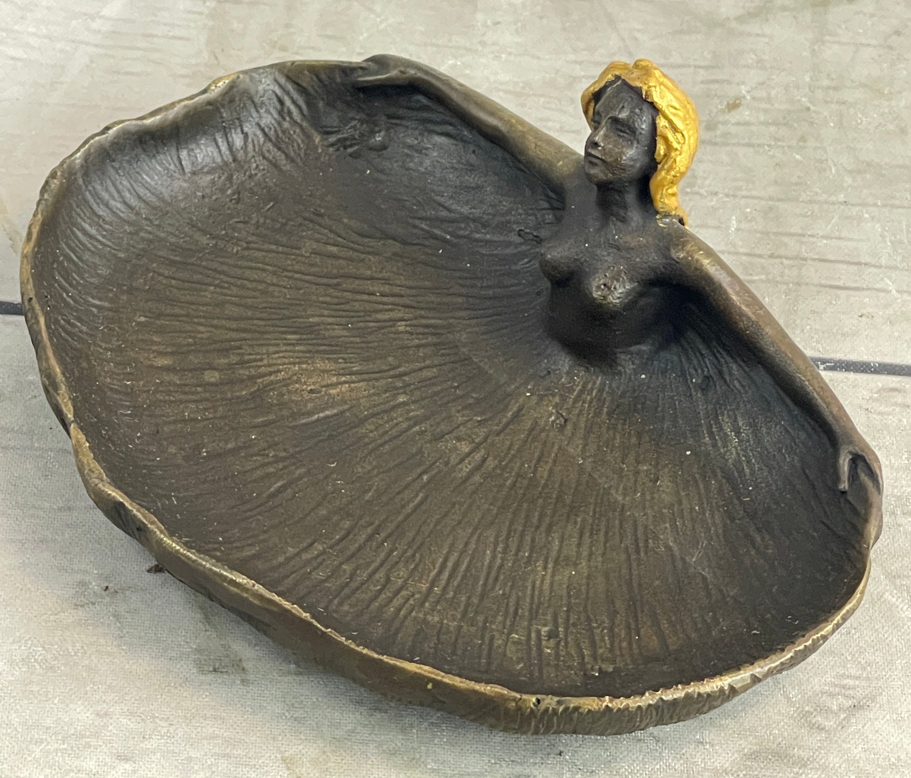 Gilt Soap Dish Jewelry Tray Genuine Bronze Sculpture by Rubin