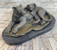 Tiger Family Mother & Cub Bronze Sculpture 8" x 16"