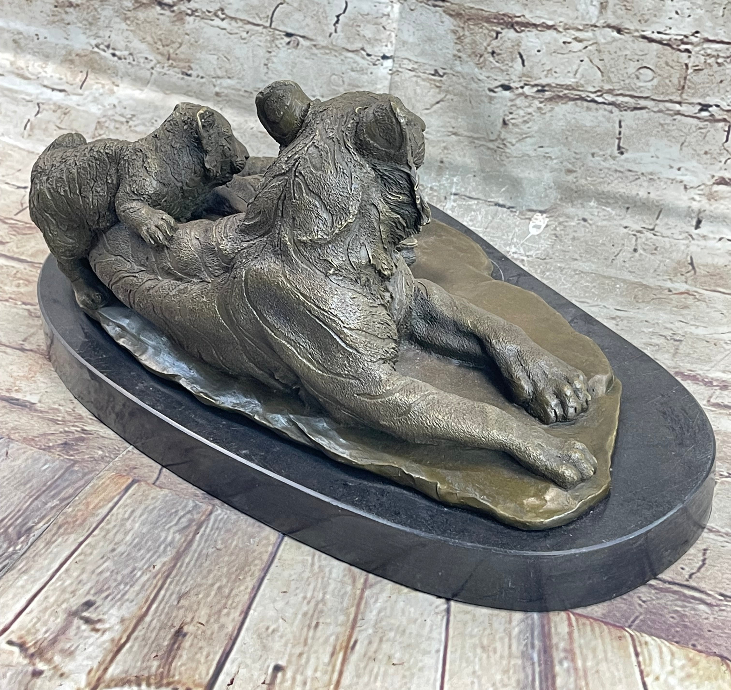 Tiger Family Mother & Cub Bronze Sculpture 8" x 16"