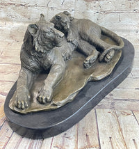 Tiger Family Mother & Cub Bronze Sculpture 8" x 16"