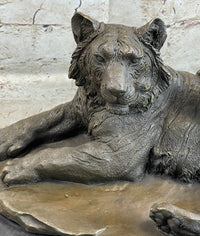 Tiger Family Mother & Cub Bronze Sculpture 8" x 16"