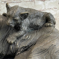 Tiger Family Mother & Cub Bronze Sculpture 8" x 16"