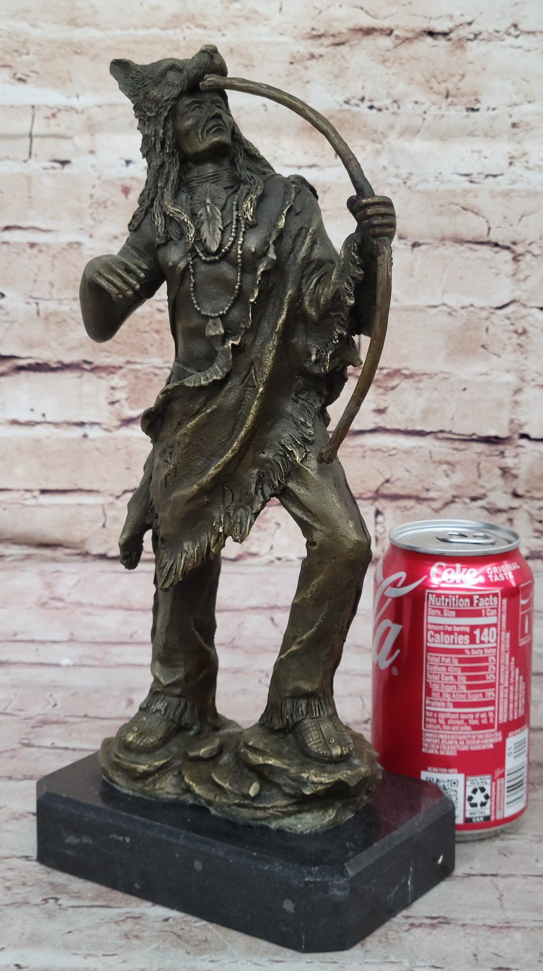 Bronze Mohican Indian Warrior Chief Sculpture Marble Base
