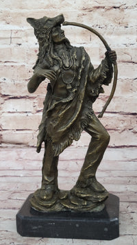 Bronze Mohican Indian Warrior Chief Sculpture Marble Base