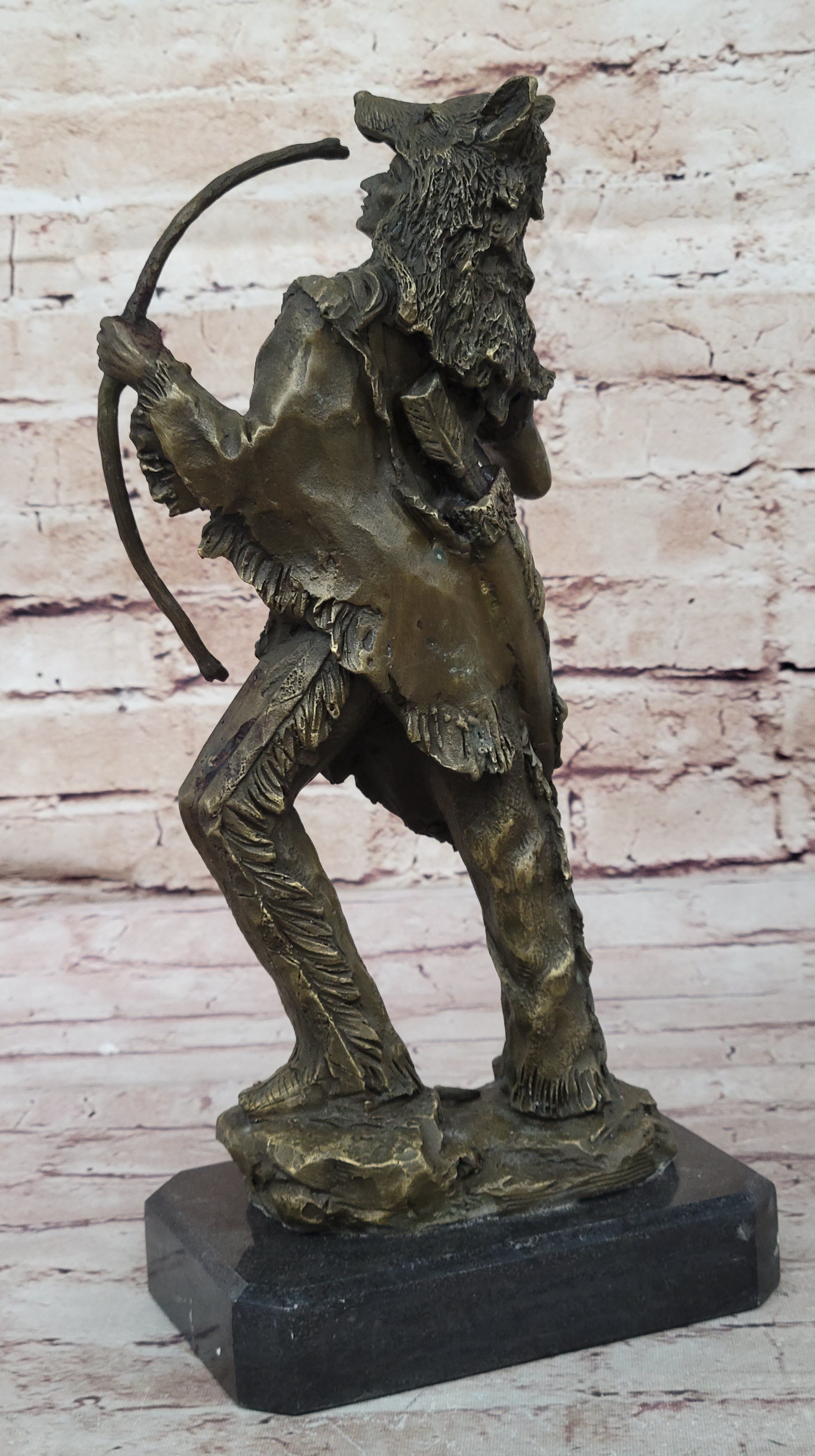 Bronze Mohican Indian Warrior Chief Sculpture Marble Base