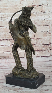 Bronze Mohican Indian Warrior Chief Sculpture Marble Base