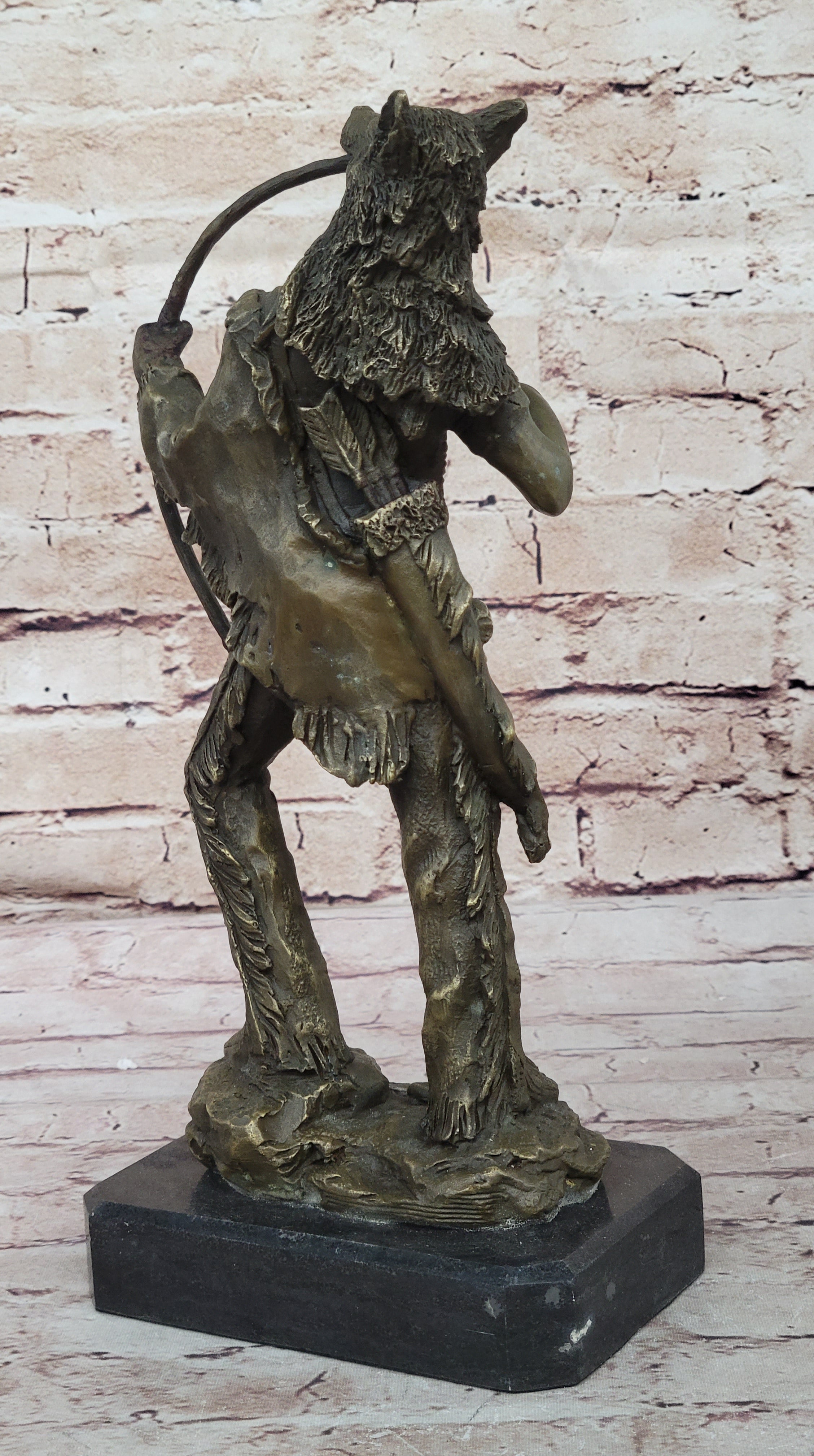 Bronze Mohican Indian Warrior Chief Sculpture Marble Base