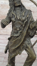 Bronze Mohican Indian Warrior Chief Sculpture Marble Base