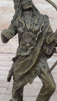 Bronze Mohican Indian Warrior Chief Sculpture Marble Base