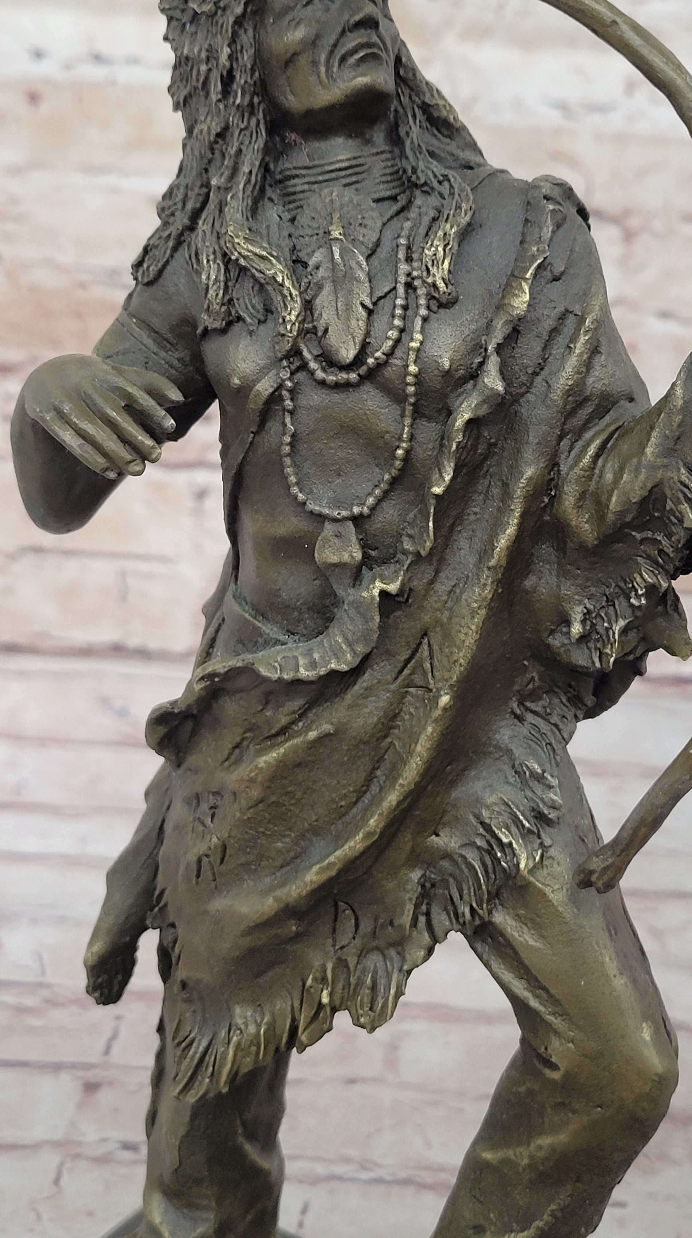 Bronze Mohican Indian Warrior Chief Sculpture Marble Base